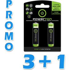 Powerton Akumulatorki, AAA (HR03), 1.2V, 900 mAh, Powerton, blistr, 2-pack, zestaw promo 3+1 gratis, EOL