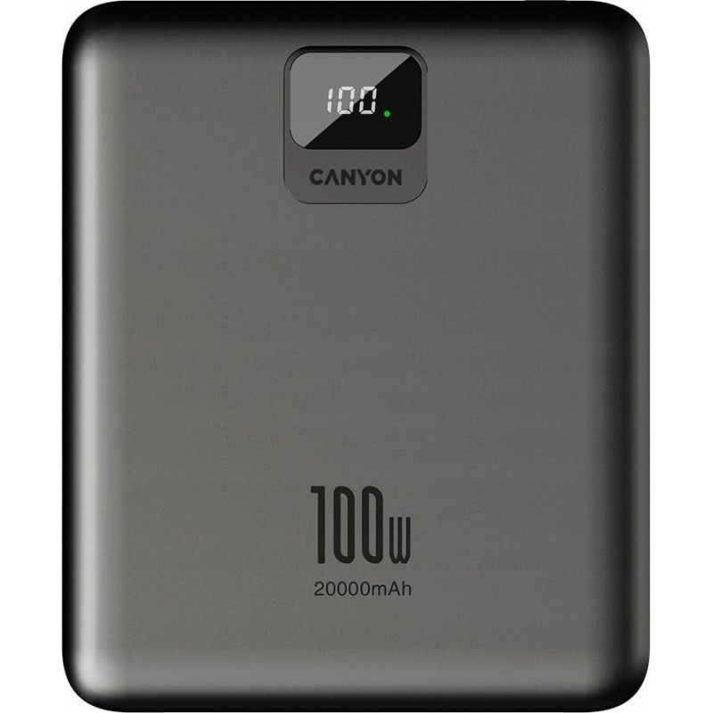 Canyon CANYON Powerbank PB-2008 LED Płaski 20000 mAh PD100W QC3.0 Ciemnoszary