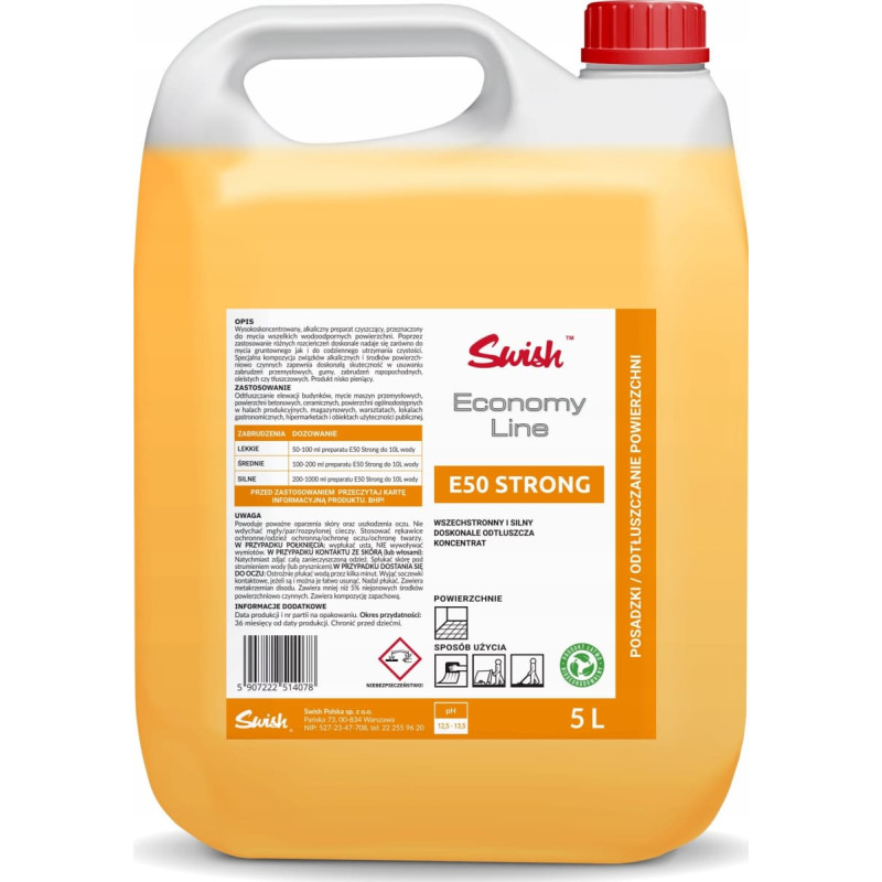 Swish SWISH E50 STRONG - Skoncentrowany środek czyszczący do mycia i odtłuszczania powierzchni, 5 l