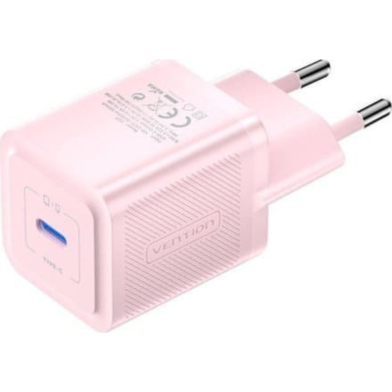 Vention Kabel zasilający Vention Ładowarka sieciowa, Vention, FEPP0-EU, USB-C, 20W, GaN (różowa)