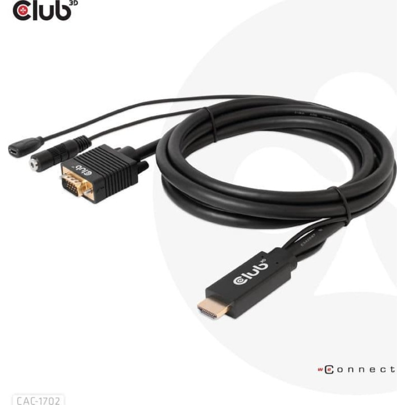 Club 3D Kabel Club 3D Club3D kabel HDMI na VGA, M/M, 28AWG, 2m