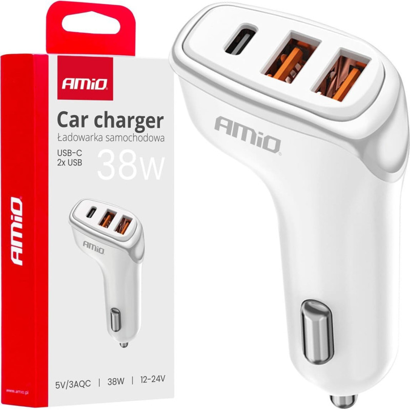 Amio Ładowarka AMiO Ładowarka samochodowa 2x usb-a + usb-c 38w amio-03886