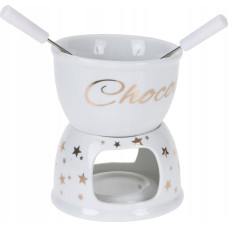 Excellent Houseware Zestaw do fondue czekoladowego X-MASS, biały ze złotymi gwiazdkami