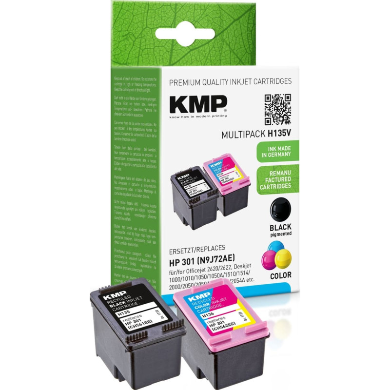 KMP Tusz KMP KMP MULTIPACK H135V - 2er-Pack - Schwarz, Farbe (Cyan, Magenta, Gelb) - kompatibel - Tintenpatrone (Alternative zu: HP 301, HP CH561EE, HP CH562EE) - fur Deskjet 1050A J410, 1051A J410, 10XX, 10XX J410, 15XX, 2000, 2050 J510, 2050A J510