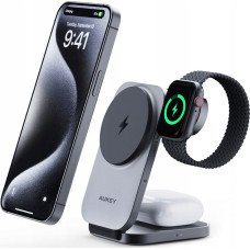 Aukey Ładowarka Aukey Aukey Bezprzewodowa ładowarka 3w1 Qi2.0, 15W, na iPhone, Apple watch i Airpods