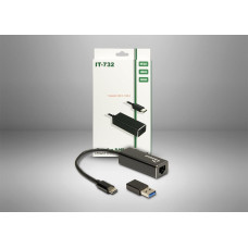 Inter-Tech USB Adapter Argus IT-732, USB-C Stecker > RJ-45 Buchse (schwarz, 10/100/1.000/2.500 Mbit/s)