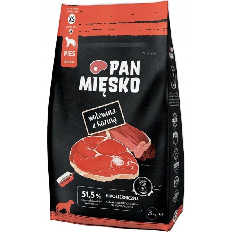 Pan Mięsko Pan Mięsko Karma sucha dla psa - wołowina i kozina chrupki XS 3kg