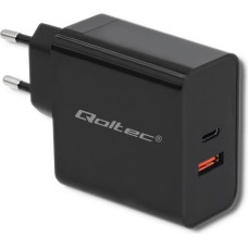 Qoltec 51716 Charger | 63W | 5-20V | 1.5-3A | USB type C PD | USB QC 3.0 | Black