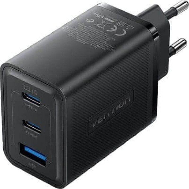 Vention Kabel zasilający Vention Ładowarka sieciowa, Vention, FERB0-EU,  2xUSB-C, USB- A, 65W/65W/30W, GaN (czarna)