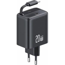 Usams Ładowarka Usams USAMS Ład. siec. 1xUSB-C ze zwijanym kablem USB-C Retractable PD+QC 20W Gan Fast Charging czarny/black YC Series CC233TC01 (US-CC233)