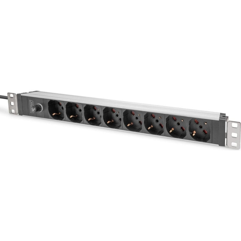 Digitus Digitus Socket strip with aluminum profile and back-up fuse, 8-way Italian output, 2 m cable IEC C14 plug