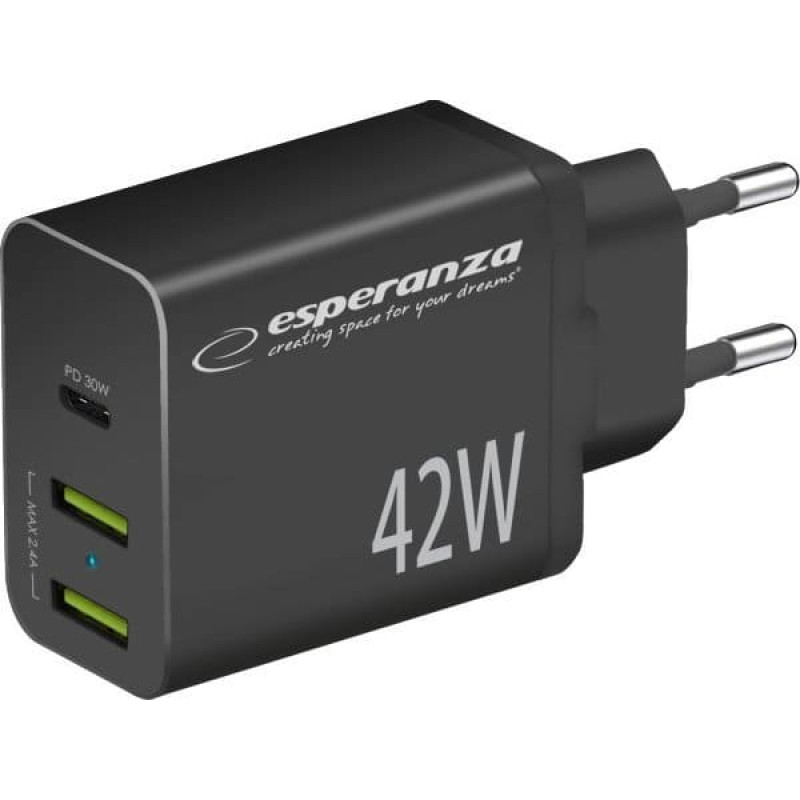 Esperanza Ładowarka Esperanza EZC106K Esperanza ładowarka sieciowa 42w usb-c pd 30w / 2x usb-a 12w