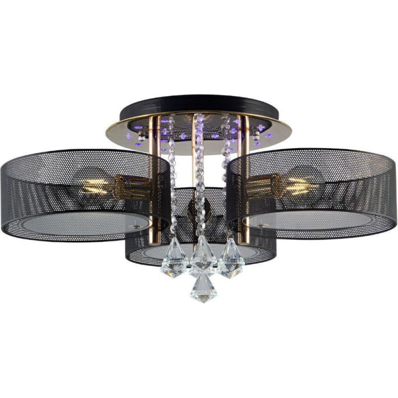 Mdeco Lampa sufitowa Mdeco Sufitowa LAMPA glamour ELMDRS8006/3 TR NET MDECO metalowa OPRAWA crystal z pilotem złota czarna