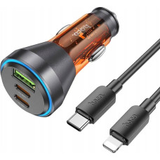 Hoco Ładowarka Hoco HOCO ładowarka samochodowa USB A + 2 x Typ C + kabel Typ C do Lightning PD QC3.0 3A 60W NZ12D transparentna pomarańczowa