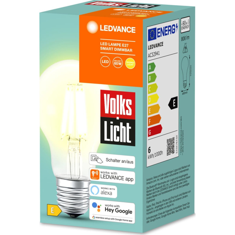 Osram SMART+ BT CLA60 60 6 W/2500K E27 (Filament, Bluetooth, ersetzt 60 Watt)