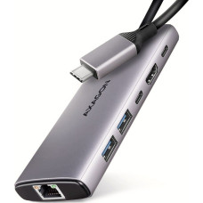 Axagon HUB USB Axagon AXAGON HMC-6G2L, USB 10Gb/s hub, 2x USB-A, 1x USB-C, HDMI 4k/60, RJ-45, PD 100W, kabel USB-C 15cm