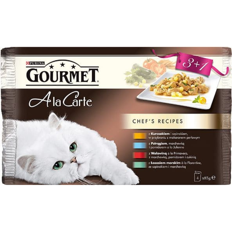 Nestle GOURMET Ala Carte 4x85g Kurczak, Pstrąg, Wołowina, Łosoś