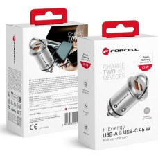 Forcell Ładowarka ForCell FORCELL F-ENERGY Mini ładowarka samochodowa Typ C + USB A PD QC3.0 5A 45W srebrna