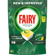 Fairy Fairy Original All in One Lemon – Kapsułki do zmywarki, cytrynowe – 55 sztuk