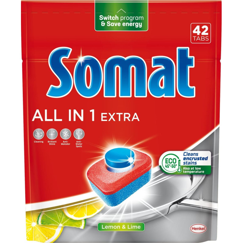 Somat Somat All in 1 Extra Lemon & Lime  Tabletki do zmywarek  42 sztuki