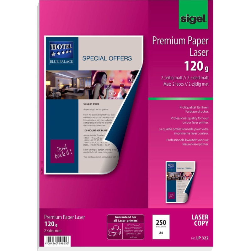 Sigel Sigel LP322, Universal, A4 (210x297 mm), Matte, 250 sheets, 120 g/m², White