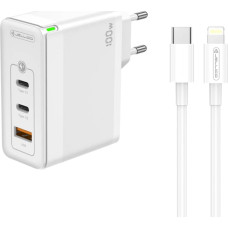 Jellico Ładowarka Jellico Ładowarka Sieciowa GaN 100W 1x QC3.0 USB + 2x PD USB-C Jellico C118 + Kabel USB-C - Lightning białe