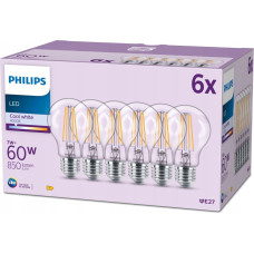 Signify Philips LED classic Lampe 60W E27 Kaltweiß 850lm klar 6er P