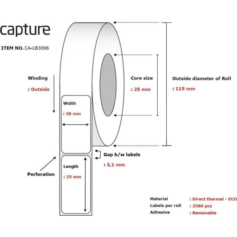 Capture Label 38x25, Core 25,